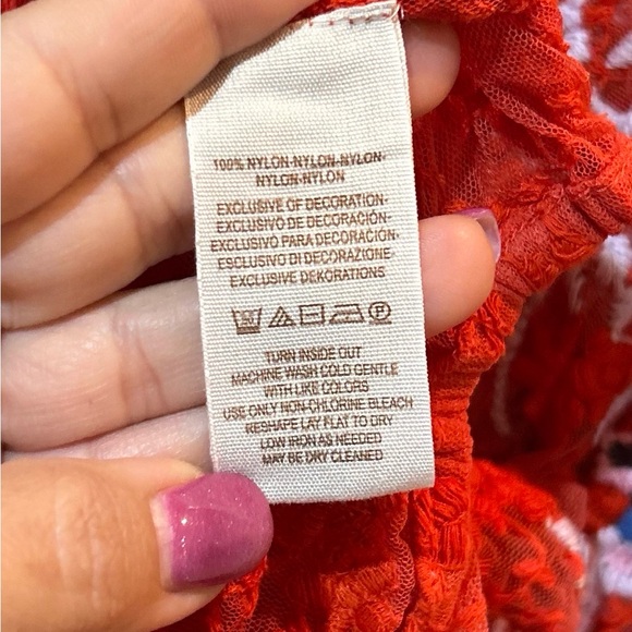 Free People Embroidered Orange Lace Blouse Sheer Boho Floral Hippie Festival - Picture 13 of 15